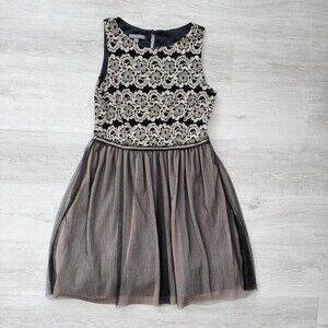 Roz & Ali Dress Lace Tulle Party Prom Size 12 Black & Gold Sleeveless Cocktail
